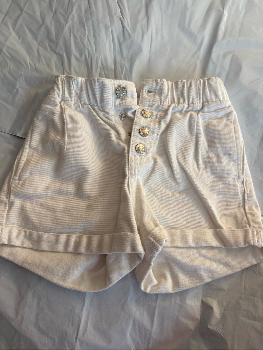 Kids White High-Waist Button-Front Shorts